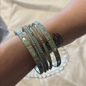 Elegant Turquoise and Gold Glitter Bangle Set